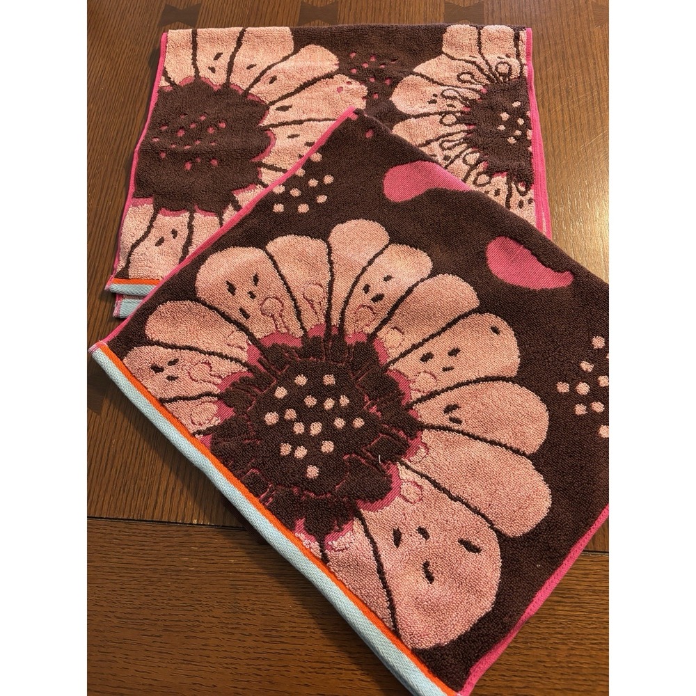 Vtg IKEA Hand Towel LOT of 2 NWT Floral Pink Blue Brown Sandvilan 1999